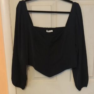 NWOT Abercrombie Fitch XL Dipped Waist Smocked Back Black Top